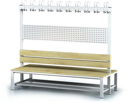 Oboustranná lavice s opěradlem a věšáky, smrkové latě - se sklopným roštem 1800 x 2000 x 830
